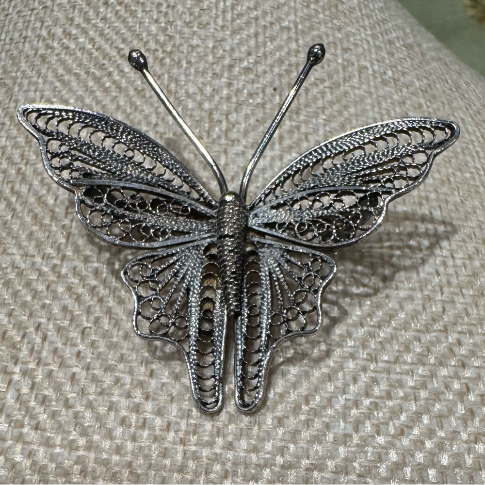 Vintage Sterling Silver Filagree Butterfly Brooch Pin